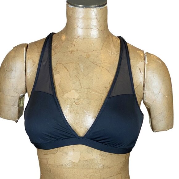 Shade & Shore Black Mesh Accent Triangle Bikini Top Cross Back Strap S 30A - Picture 1 of 10